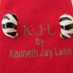 NEW KJL VINTAGE CLIP EARRINGS BLACK & WHITE ENAMEL